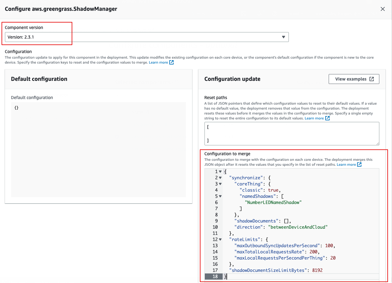 Configure aws.greengrass.ShadowManager details