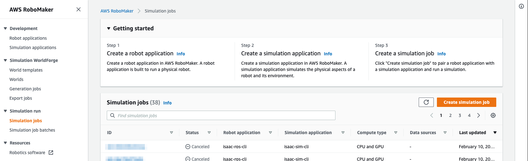 Create simulation job