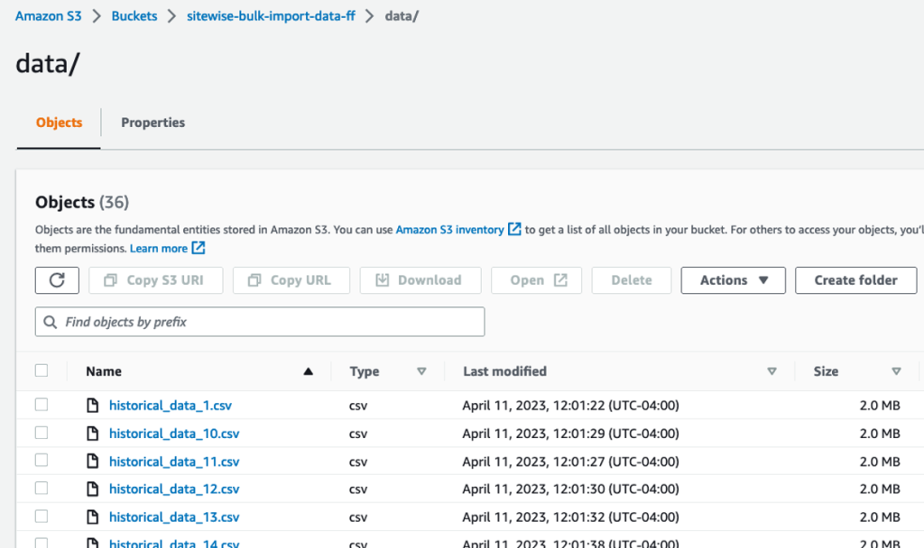 SiteWise Bulkimport historical data in S3