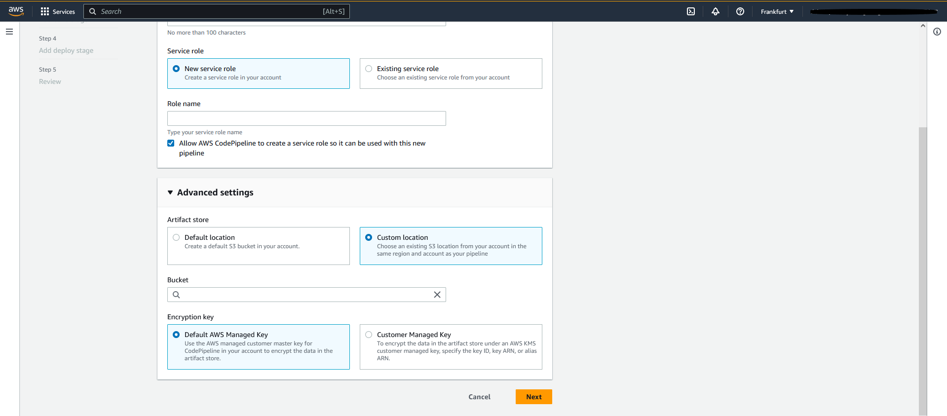 select default AWS Managed key and select next