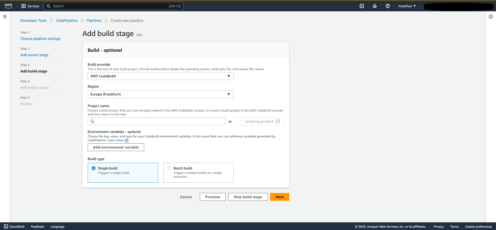 Add build stage, select single build
