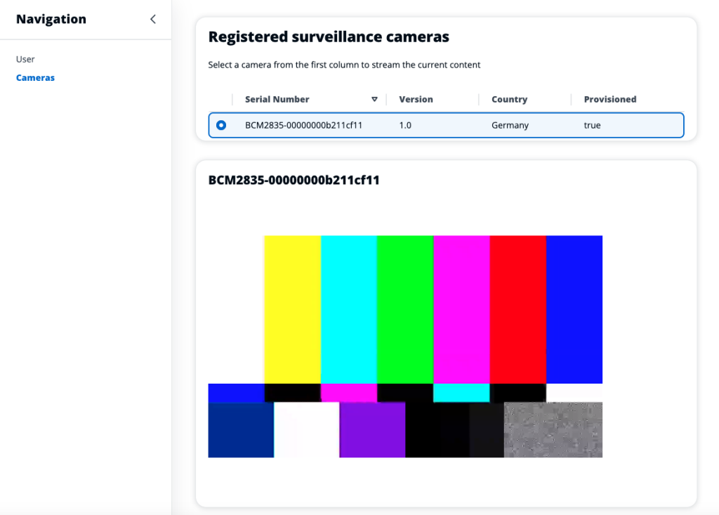 Web client sample stream from camera mock