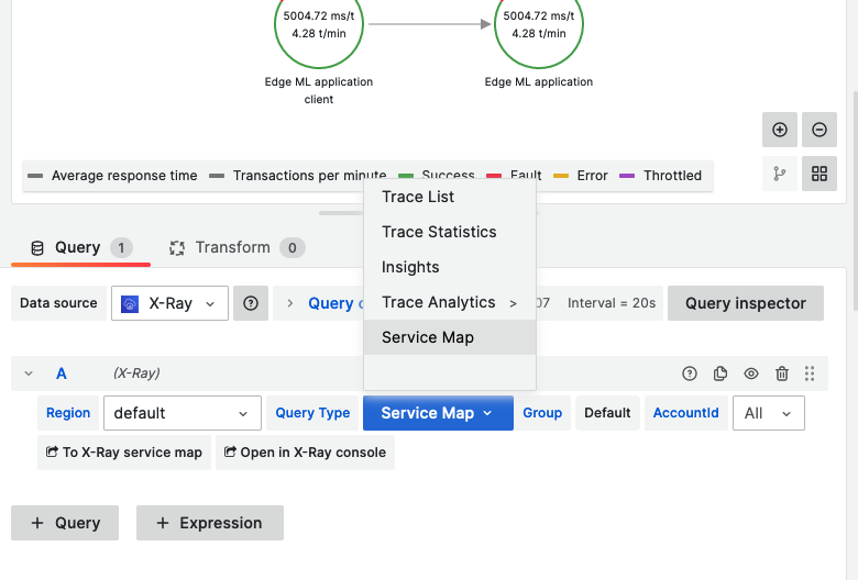 Figure 2. AWS X-Ray data source options on an Amazon Managed Grafana dashboard