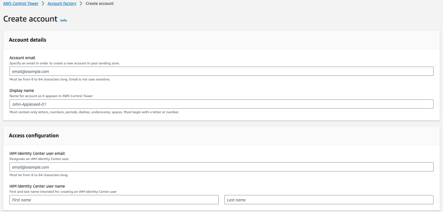 Figure 3 – Account creation in AWS Control Tower Account Factor. By adding the above info, an AWS account is created as a part of the platform deployment process