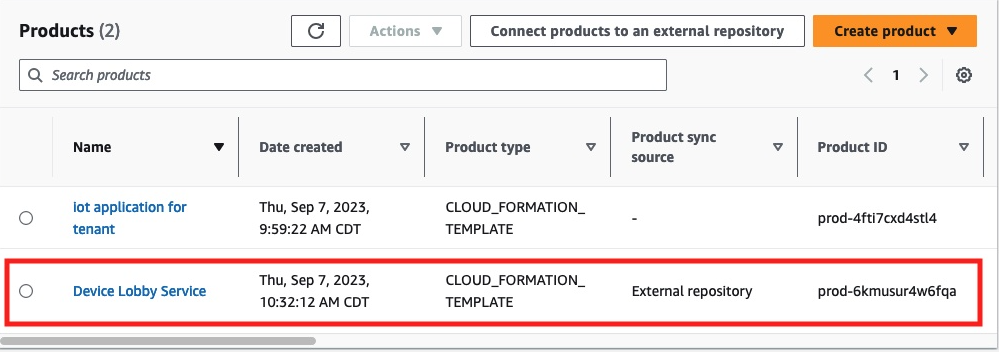 Figure 8 –&nbsp;Device Lobby Service product in Service Catalog. In the product section, you find all the products available for you to deploy.
