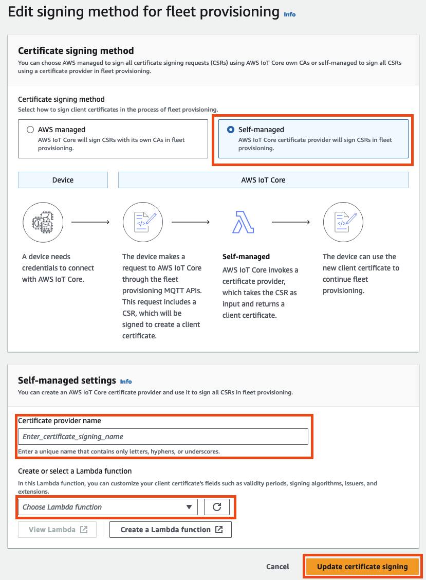Creating Self-managed certificate signing