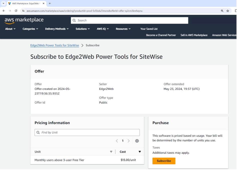 EPT subscription purchase in the AWS Marketplace