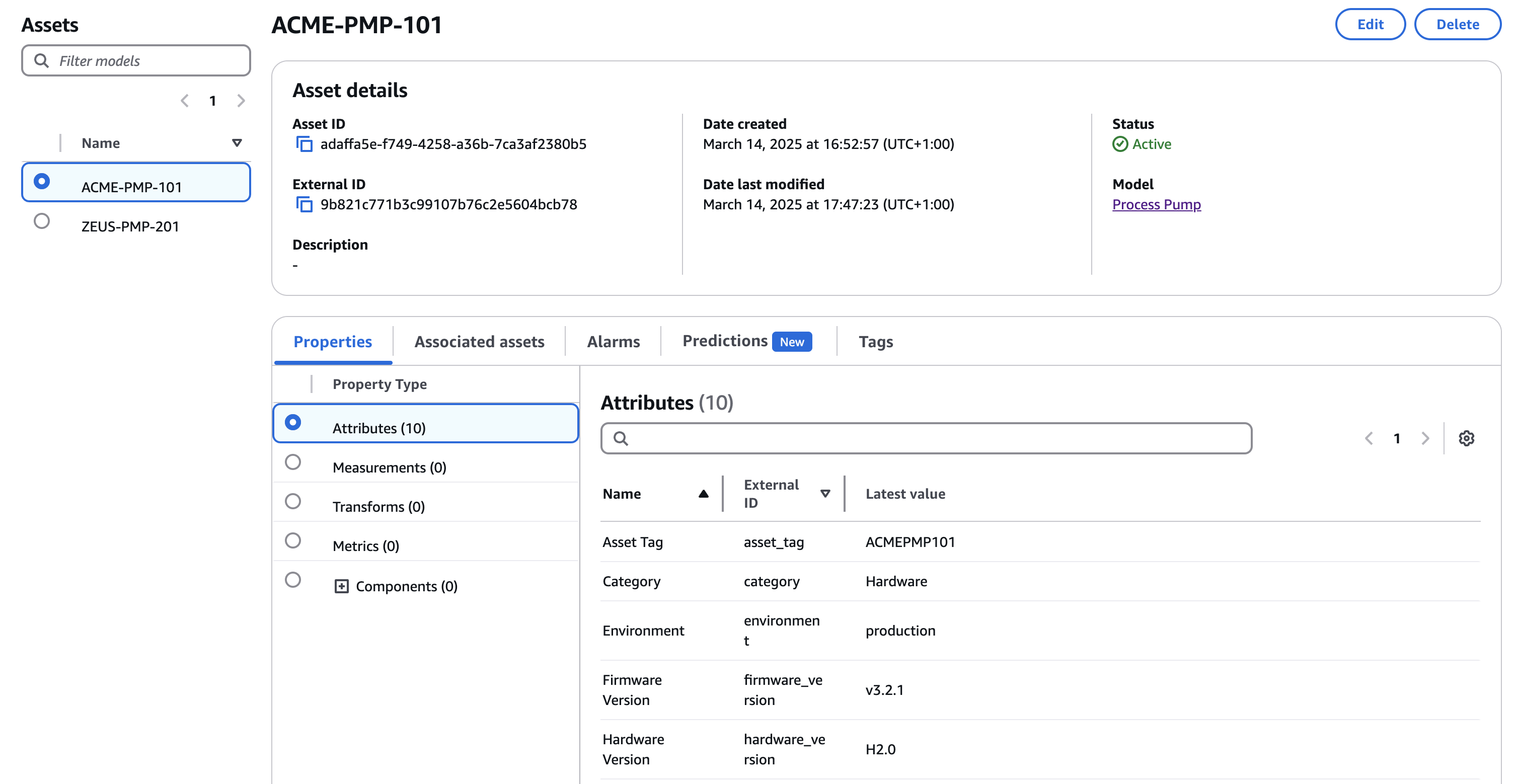 AWS IoT SiteWise asset properties