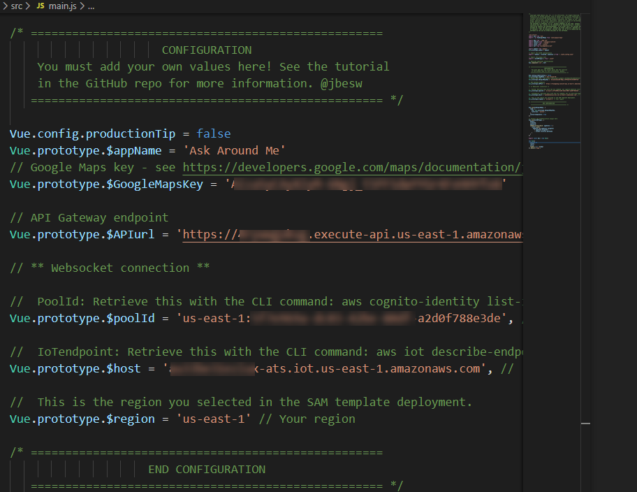 Ask Around Me Vue.js configuration