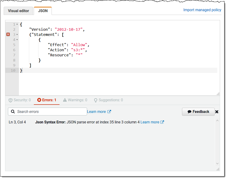Проверка политики: ошибка