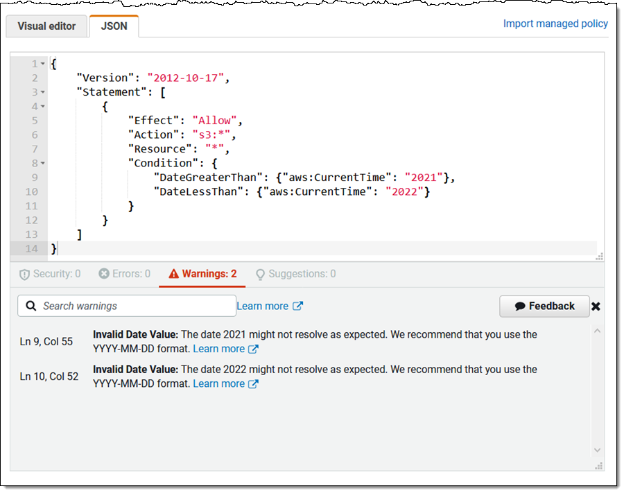 Проверка политики: предупреждение