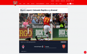 Screenshot of the Arsenal web interface displaying a match report between the Colorado Rapids and Arsenal