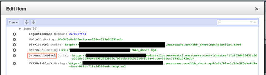 the metadata generated by the processing pipeline stored in DynamoDB