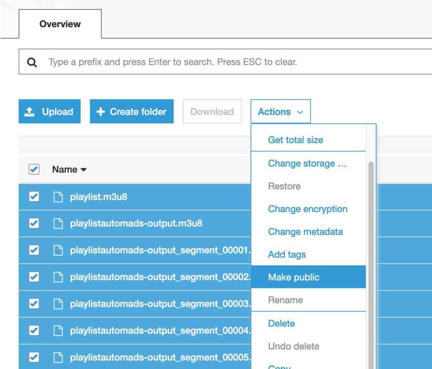 ake the playlist and the segments public in S3.