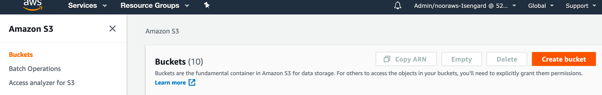 A screenshot of AWS Console showing S3 Buckets