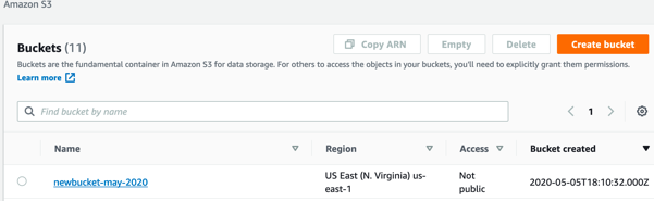 A screenshot of AWS Console showing the newly created bucket
