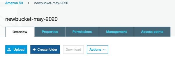 A screenshot of AWS Console where a new folder can be created within the new bucket