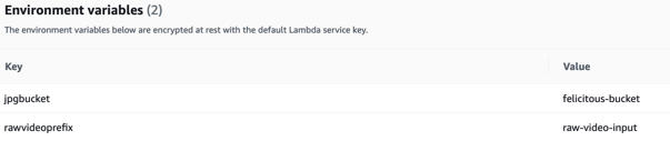 A screenshot of the Environment Variables from Lambda console. 