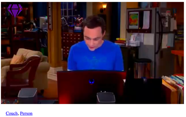 A screenshot showing a frame from a video with labels for Couch and Person displayed underneath the video. 