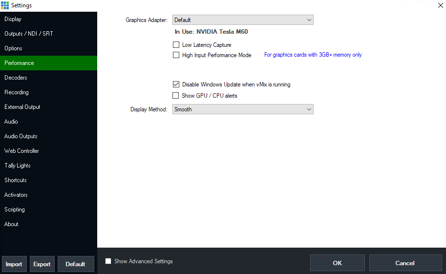 Image showing Display Method for best performance using vMix with Teradici