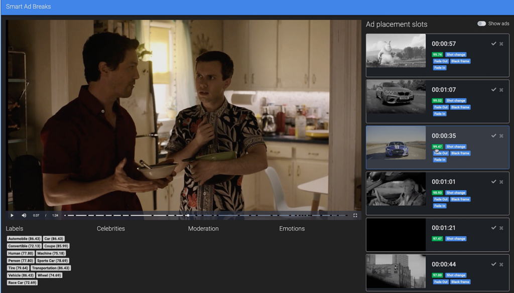 Example of an ad break being identified using MIE