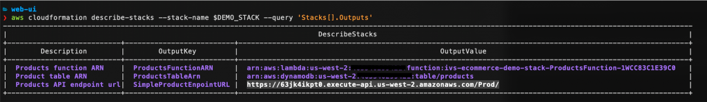 Command Line Interface demonstrating AWS CLI CloudFormation describe stacks command