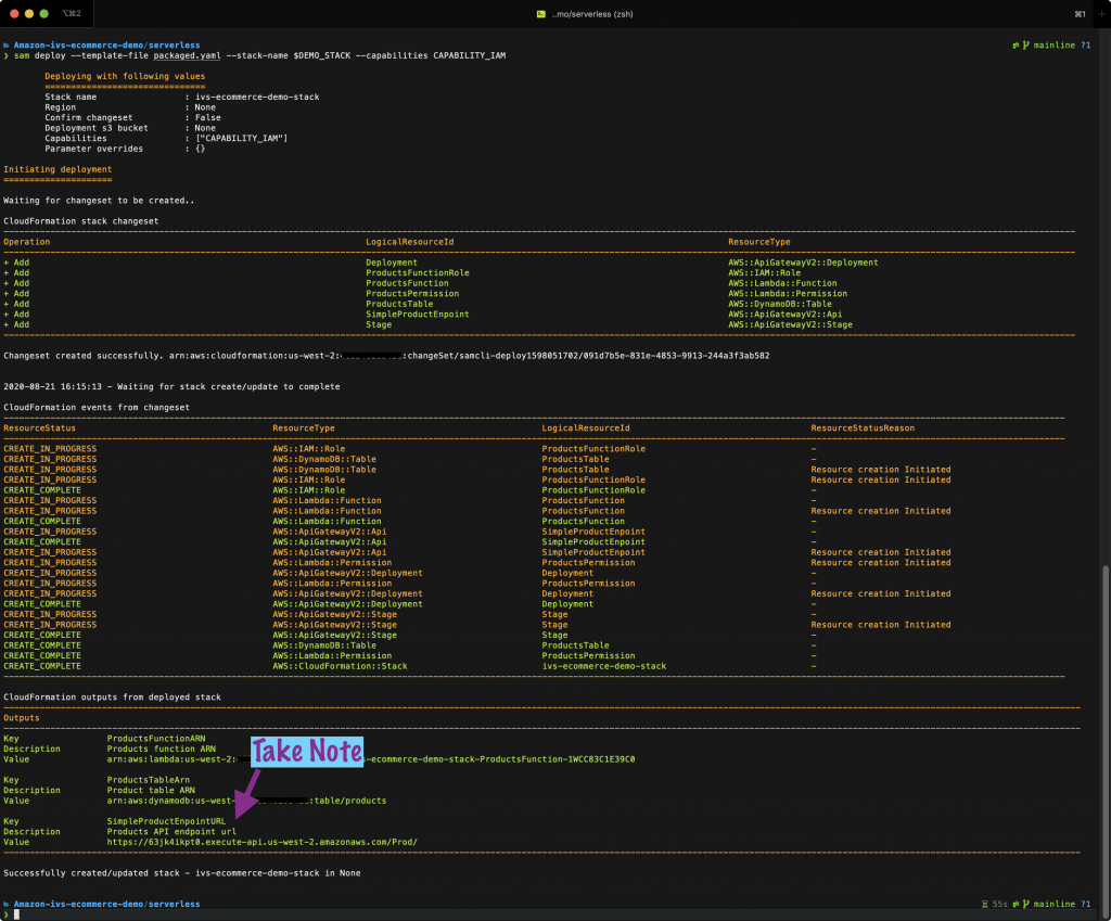 Command Line Interface demonstrating SAM deploy command