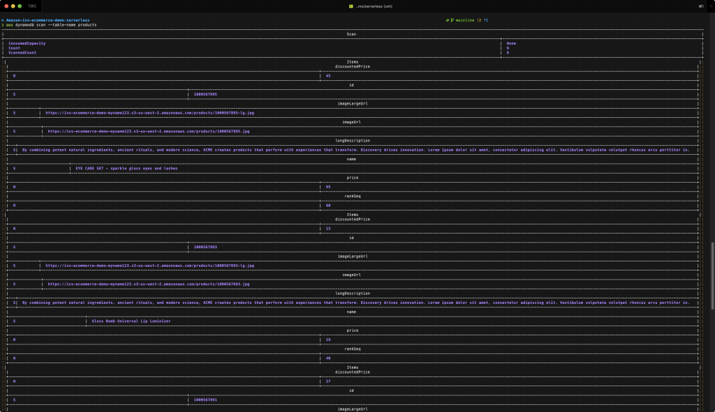 Command Line Interface demonstrating AWS CLI DynamoDB scan command