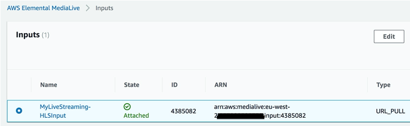 MediaLive input created by template