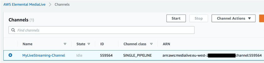 MediaLive channel created by template