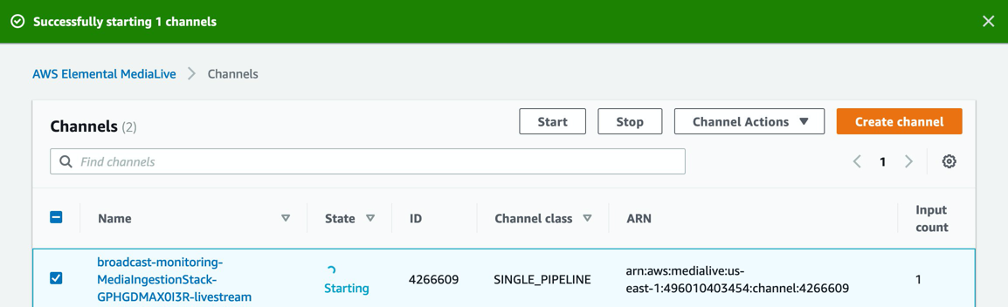 AWS Elemental MediaLive channel starting 