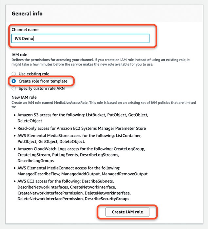 Screenshot of general info box in MediaLive channel creation page 