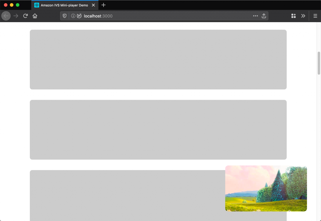 Web browser showing a small video player in the bottom right