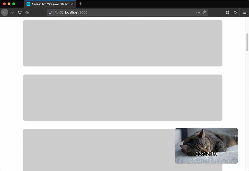 Web browser showing a small video player in the bottom right