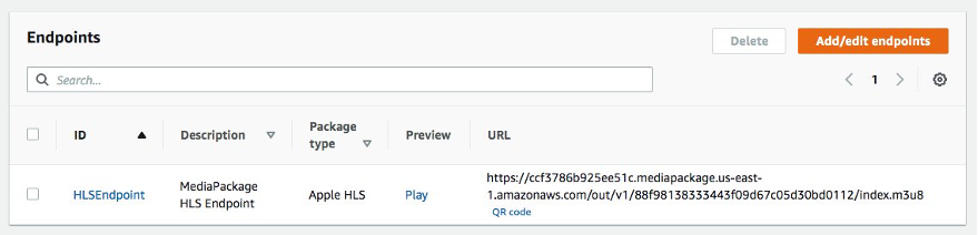 MediaPackage endpoint created by template