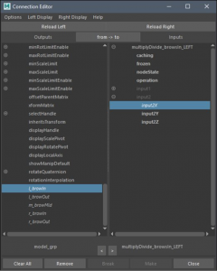Shader network model_grp to multiplyDivide connection