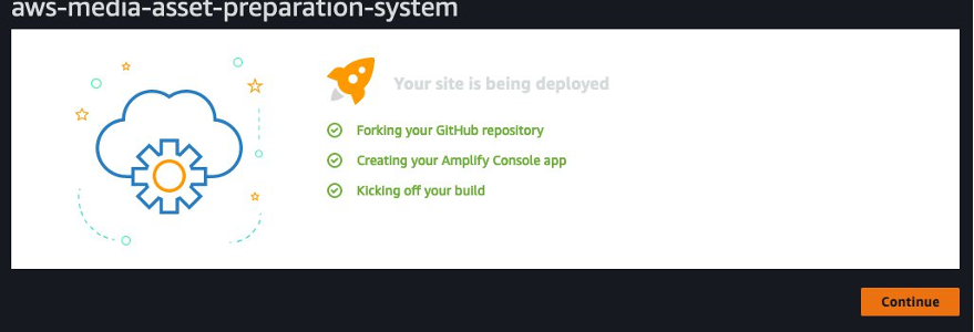 When you click Save and Deploy, Amplify will fork the repository, create your Amplify console application, and kick-off the build process for the backend.