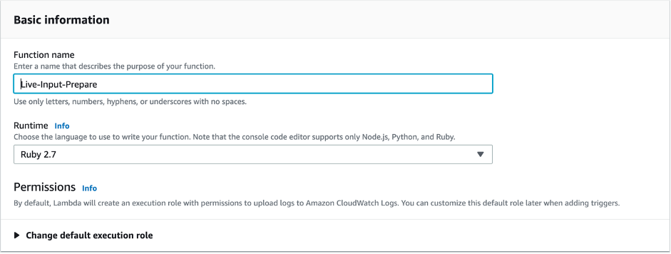 Create Lambda function with basic information