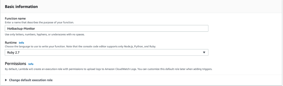 Hotbackup-Monitor lambda basic configuration