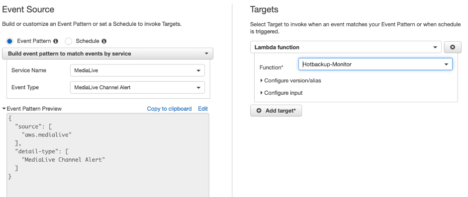 Configuring Hotbackup-Monitor Lambda for MediaLive Channel alert
