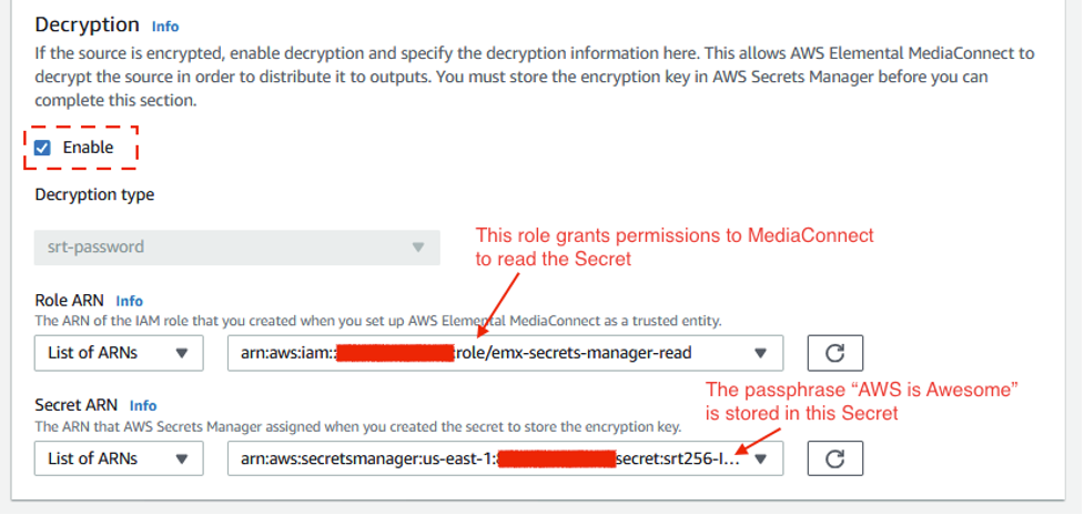 MediaConnect flow, decryption configuration