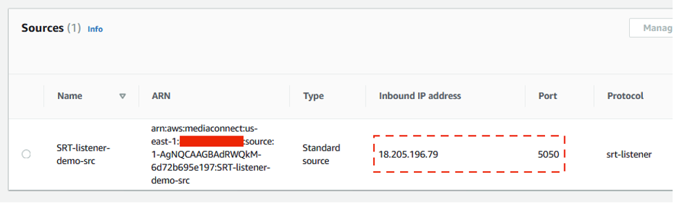 MediaConnect flow, inbound IP address and port