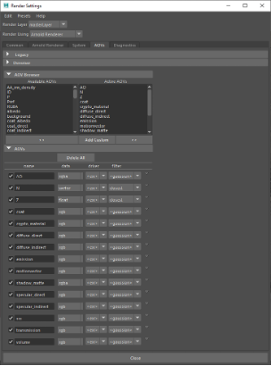 AOVs in the render settings