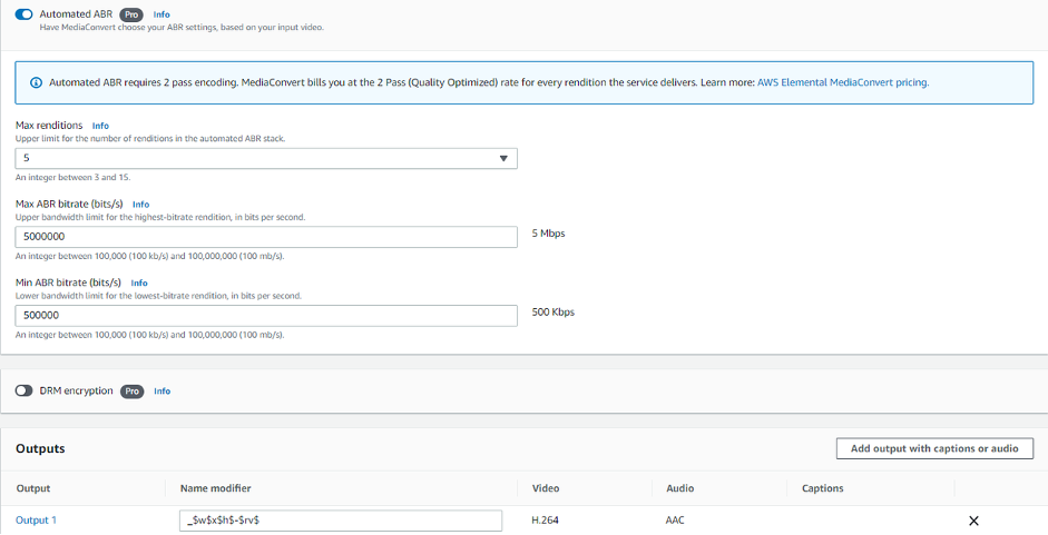 Adding resolution and bitrate to outputs