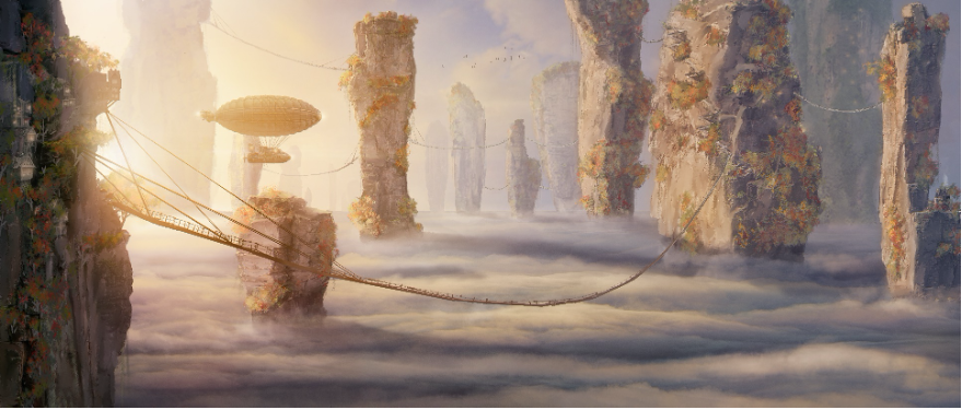 A cloudscape at ground level offers a concept for the sea of clouds