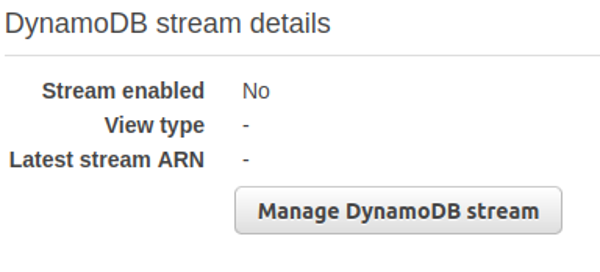 DynamoDB stream details menu