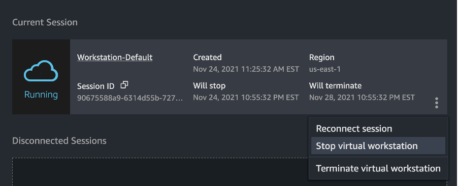 Artist view in Nimble Portal showing persistent workstation options