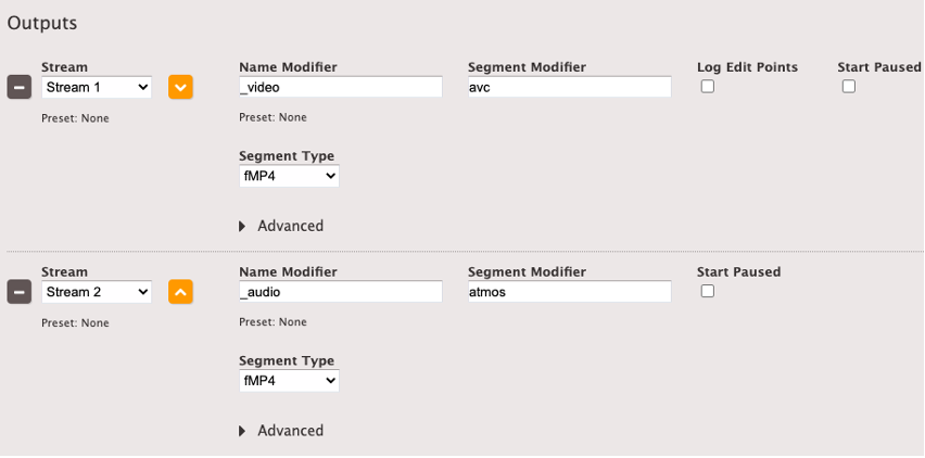 AWS Elemental Live Outputs configuration
