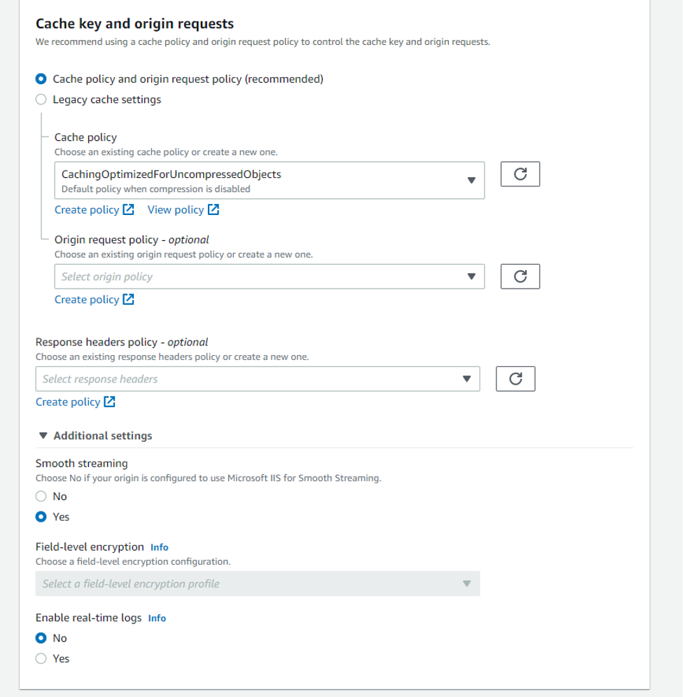 Screenshot of CloudFront console. Shows selecting Smooth Streaming