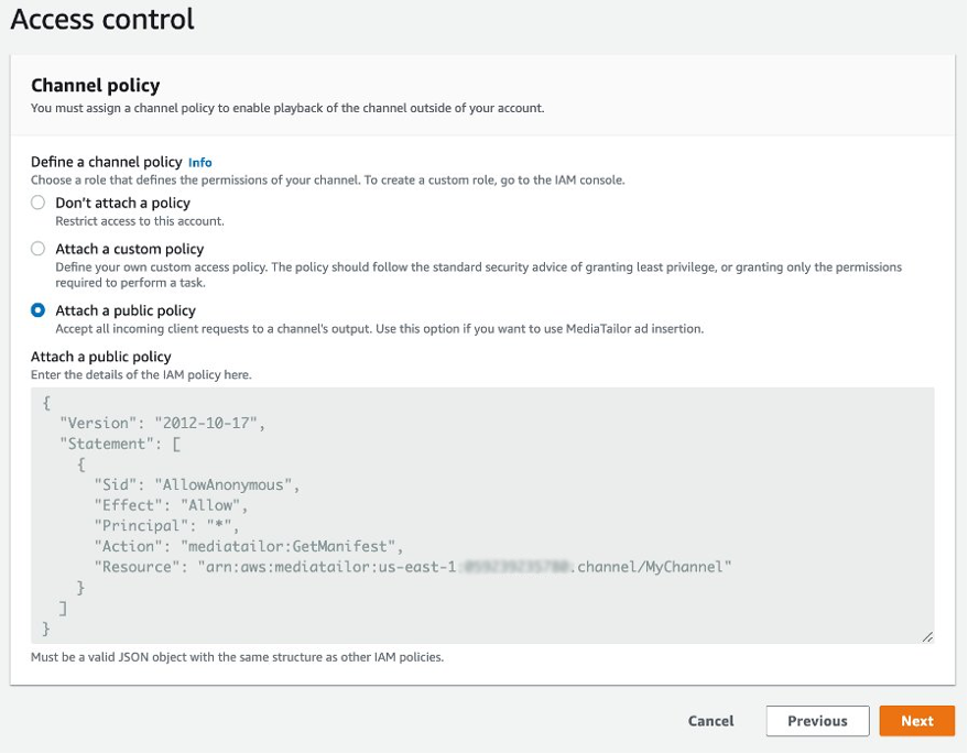 Attaching an access control policy to the channel